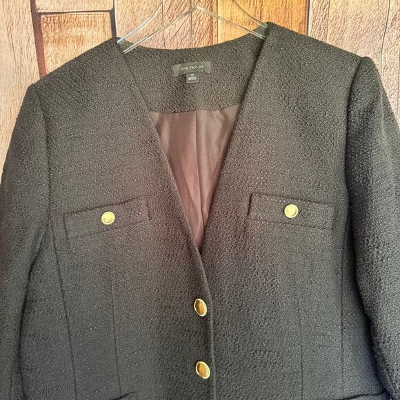 Ann Taylor Blazer Textured Gold Button Black Jacket Size 16P Petite Workwear - Picture 3 of 9